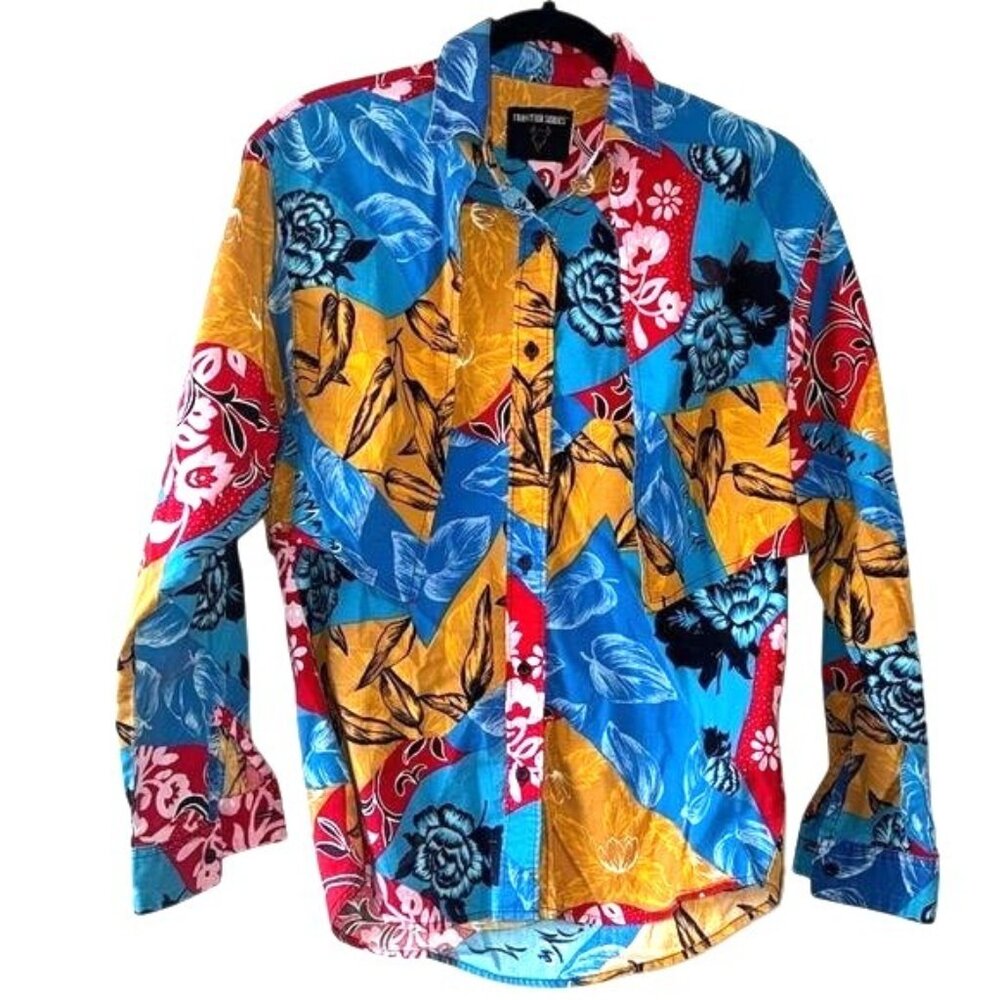 Vintage Frontier Series Floral Patchwork Long-Sleeve Shirt Button-Down Size M